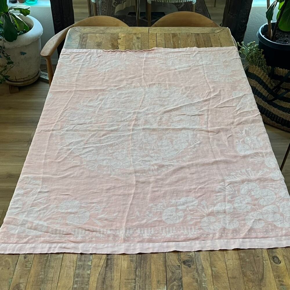 Vintage Linen Tablecloth Light Pink Persian Style Reversible 54" x 54"